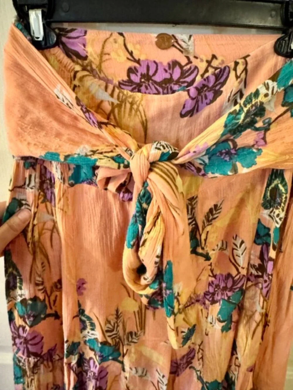 Free People FP Aloha One Boho Chick Floral Print Wide Leg Pants Light Pink Large